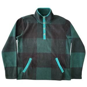 Bonobos Sweater Pullover 1/4 Snap Mens S Green Black Plaid Fleece Oversized